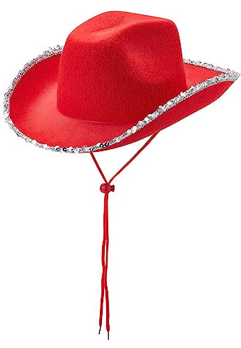 Nicoxijia Cowgirl-Hut, Western-Cowboyhut für Damen und Mädchen, lustige Partyhüte, Prinzessinnen-Cowboyhut, Kostümzubehör, Rot, Einheitsgröße