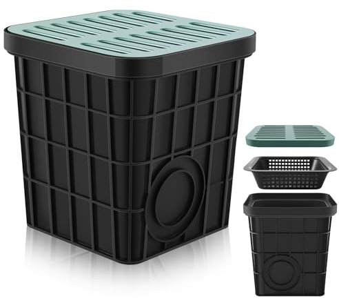 Kritkin Catch Basin with Grate 15 x 15 x 15 Inch Square Large Catch Basin for Drainage with Debris Basket French Drain Without Reserved Hole for Yard, Downspout, Lawn, Municipal Pipeline