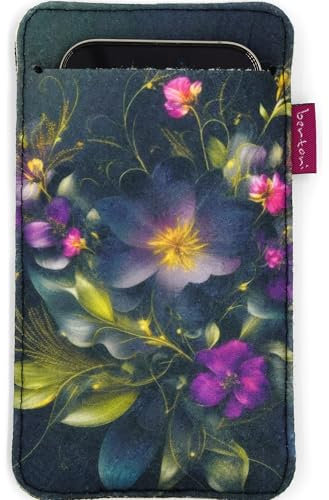 Arco Design Handytasche bertoni aus Filz und Stoff für Smartphone z.B. iPhone 15/14/14 Pro Max/13/13 Pro/12/11, Galaxy S23/S22+/S21+/S20, Redmi, Pixel 7/6 - Damen Handysocke Bunt (Maura, Normal)