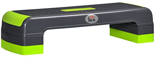 HOMCOM Stepper Aerobica Regolabile su 3 Altezze, Step Fitness in Plastica per Allenamento a Casa e Palestra, 78x28x10/15/20 cm, Verde e Grigio