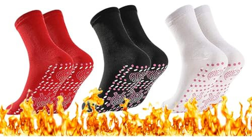 Koiyaha 3 Pairs Self Heating Socks, Ski socks Thermal Socks for Mens Women Winter Warm Socks, Tourmaline Self-Heating Therapy Magnetic Socks, Heating Socks for Outdoor Sports Skiing Camping Hiking