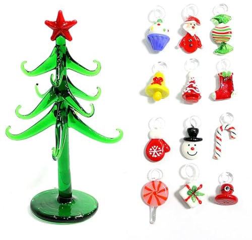 TIANXIAOQWE Handgefertigte Weihnachtsfiguren aus Glas, Weihnachtsdekoration, 12 Stück, Anhängerzubehör, High about 15cm, Edelstahl, zirkonia