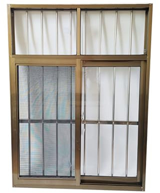 Large Vertical Sliding Windows, Aluminum Clear Ventilation Replacement Windows, Horizontal Sliding Window with Security Mesh(Gold,60x80cm)