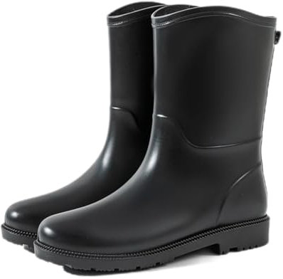 MIXSEN Stivali di Gomma Donna Pioggia Alti Impermeabile Wellington Boot Rain Boot Giardino Stivali(Medio Nero,36EU)