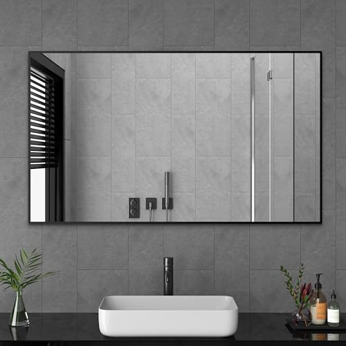 Goezes Wandspiegel 70x100cm Spiegel Schwarz Metallrahmen, 100x70cm Rechteckig Spiegel Dekorative HD Badspiegel mit Schwarz Rahmen, Badezimmerspiegel für Badezimmer, Wohnzimmer, Gäste WC