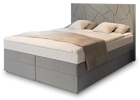 Masseno Boxspringbett TRANI 160x200 cm Komplett-Set mit Matratze und Topper, Polsterbett mit Zwei Bettkästen -Hellgrau, INARI 91
