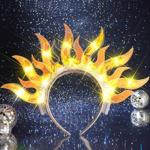 Handcess Leuchtende Flamme Stirnband Festival LED Feuer Haarband Leuchtende Kostüm Haarreifen Party Rave Haarschmuck für Frauen