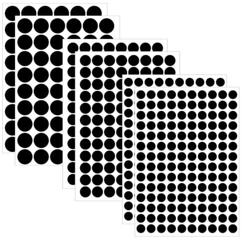 BOHUIZ 6 Sheets 580 Pcs Self-Adhesive Screw Hole Cover Stickers, 12 mm/15 mm/21 mm Black Screw Covers Caps Sticker PVC Waterproof Screws Cap Covers for Wall Cabinets Bookcase Desk Furniture Repairing