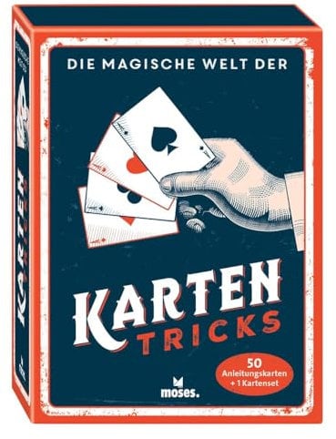 moses. Die magische Welt der Kartentricks, 33 magische Kartentricks zum Üben, tolle Zaubertricks mit 50 Anleitungskarten & Skat-Kartenset, Zauberspiel für Einsteiger in Geschenkbox