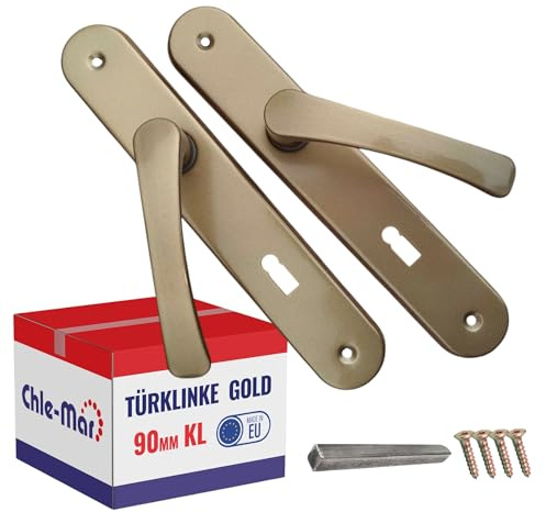 Chle-Mar Maniglia per porta con placca lunga Oro / 90 mm/per chiave | Placca lunga, Set per porte interne, Ferramenta, Maniglie con foro per serratura, Set