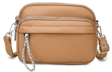 Damen Tasche Crossbody Hüfttasche Bauchtasche Umhängetasche Bodybag Schultertasche Handytasche Gürteltasche Metallic Handtasche Reise Kunst-Leder Dunkeltaupe