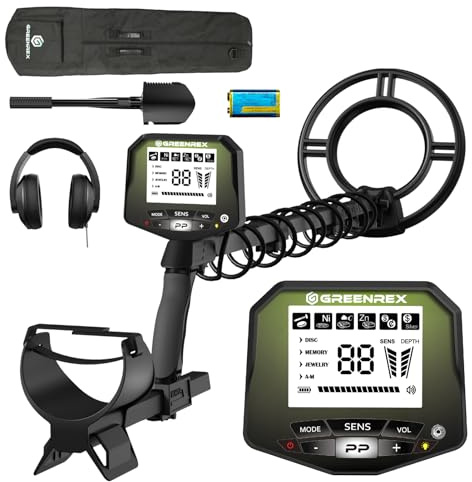 GreenRex Metalldetektor Profi, 25,4CM IP68 wasserdichte Spule, Großes LCD-Display, Präziser Gold-Detektor für Erwachsene & Kinder, Ideal für Strand, Unterwasser & Garten, DSP-Chip Upgrade,Grün