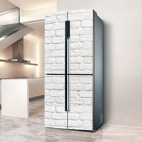 Fridge Decals, Fridge Sticker Full Covering Door Covers Skins Wall Stickers for Kitchen Decal, White Retro Brick(L: 100x180 cm)