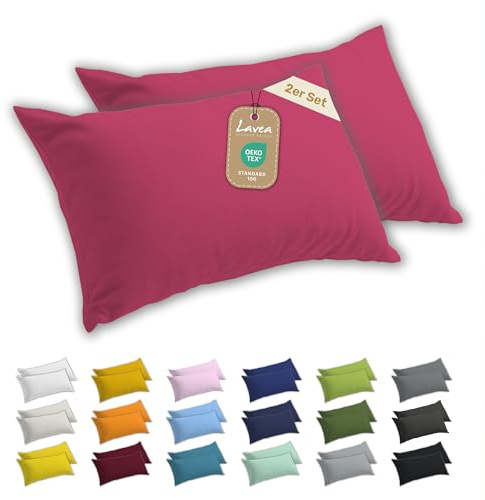 Lavea® 2er Set Kissenbezug 40x80 - Koralle | 100% Baumwolle Jersey – Weiche Kissenhülle & Kopfkissenbezüge, OEKO-TEX® Standard