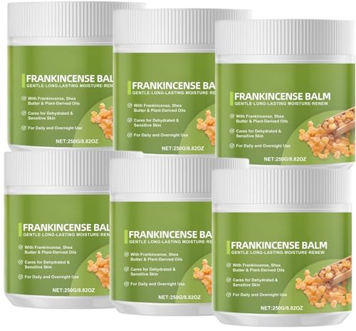 Weihrauch-Feuchtigkeitsbalsam für trockene Haut, hydrierender Gesichtsbalsam mit Sheabutter und Pflanzenölen, beruhigender Balm bei Muskelverspannungen, langanhaltende Feuchtigkeit für (6pcs)