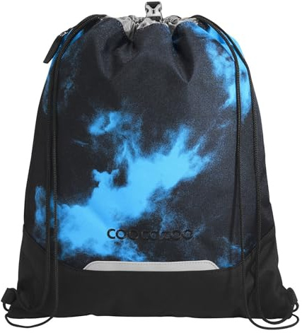 Coocazoo Turnbeutel „Mystic Clouds”, schwarz-blau, mit Reißverschlussfach und Kordelzug, reflektierende Elemente, Schnalle zur Befestigung am Schulrucksack, 10 Liter, ab der 3. Klasse
