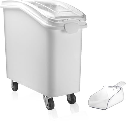 HOWE Flour Bin on Wheels, Rice Storage Containers, Mobile bulk flour storage Container, BPA Free Flour, Sugar, Cereal and Dog Cat Pet food Containers (102L)