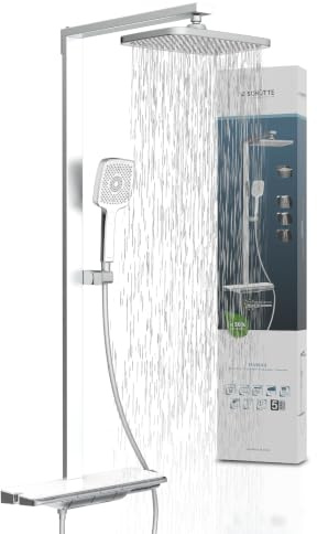 Schütte HAWAII Duschsystem mit Thermostat und Glasablage, Duschset mit 30x20cm Kopfbrause, Regendusche mit Wandhalterung und Duschkopf, Duschpaneel Duschsäule, Chrom