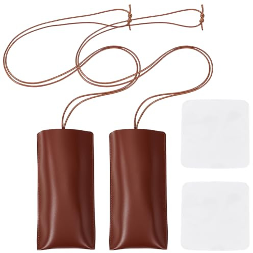 CREATCABIN 2 Custodia per Occhiali Pelle Cinturino Appendere al Collo Custodia per Occhiali Pelle PU Portatile Sottile Viaggio Porta Occhiali Sole Borse Portaoggetti per Uomo Donna Marrone 16.4 x 8cm
