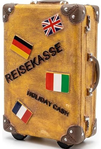 TopShop24You Koffer Spardose Reisekasse – Urlaubskasse - Reisekoffer im Retro Design – Geldgeschenk Urlaub – 15 x 11 cm (Beige)