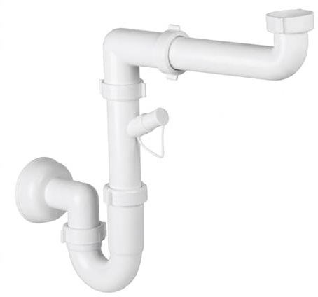 Sifone Universale Cucina | Scarico Lavello 1 Via | Misure 1”1/2-1”1/4 con Rosone | Uscita 32/40 mm| Attacco Lavastoviglie ed Elettrodomestici | Installazione facile