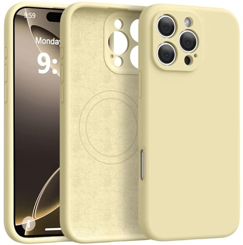 AMITOME Magnetic Liquid Silicone Phone Case for iPhone 13 Pro 6.1 Inch，Compatible with MagSafe，[Full Camera Protection][Soft Anti-Scratch Microfiber Lining] Shockproof Protective Case-Yellow
