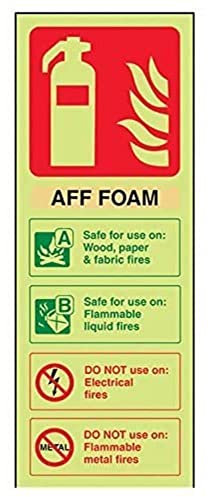 V Safety 11002AC-G Glow In The Dark Aff Foam Id Fire Extinguisher Sign - 75mm x 200mm - Rigid Plastic, Beige/Black/Green/Red