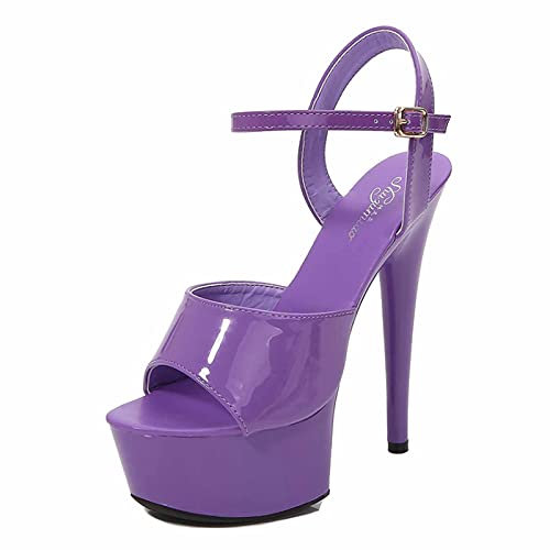 MUYEY 15 CM / 5.9IN Unisex Tacchi A Spillo Donna con Cinturino alla Caviglia Tacchi Alti Sandali con Plateau Scarpe da Festa Décolleté A Spillo Aperti,Viola,39 EU