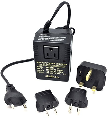 Simran Internationaler Reise-Spannungswandler/Adapter-Set inkl. 220 V auf 110 V Deluxe Step-Down-Konverter und EU/UK/AU/US-Steckdosen, SMF-200 K (smf-200kit)