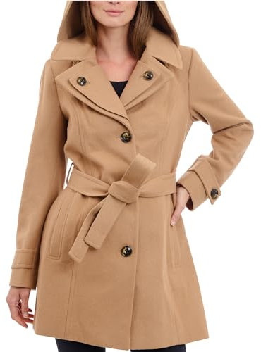 LONDON FOG Damen Double Lapel Thigh Length Button FrontWool Coat with Belt Wollmantel, Camel, Medium