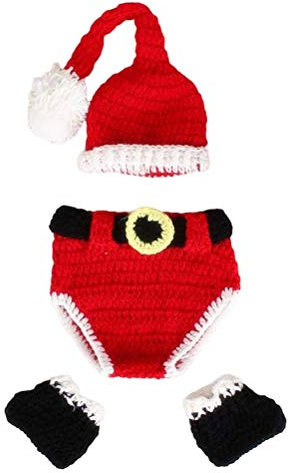Toyvian Navidad recién Nacido Disfraz Punto de Ganchillo Papá Noel Sombreros Pantalones y Calcetines Accesorios de fotografía