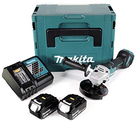 Makita DGA 517 RFJ Cordless Angle Grinder 18 V 125 mm + 2 x 3.0 Ah Batteries + Charger + Makpac 3 Carry Case