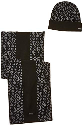 Calvin Klein Herren IND. MONO GIFTPACK BEANIE+SCARF Schal,,per pack Schwarz (BLACK BAE),One Size (Herstellergröße:OS)