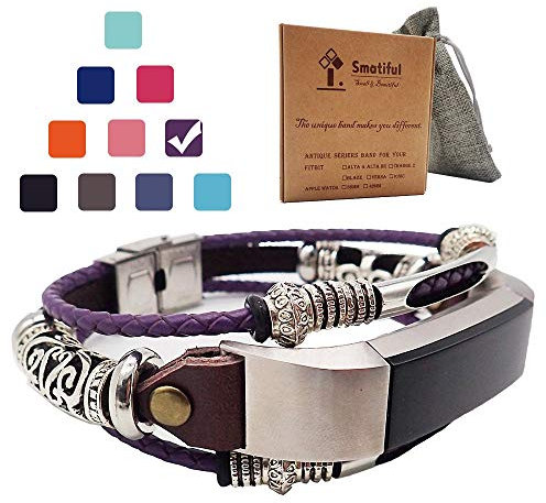 Smatiful Uhr Gliederarmband Zubehör für Damen und Herren, Verstellbar Lederarmband (Nicht Milanese) for Fitbit Alta & Alta HR, Lila