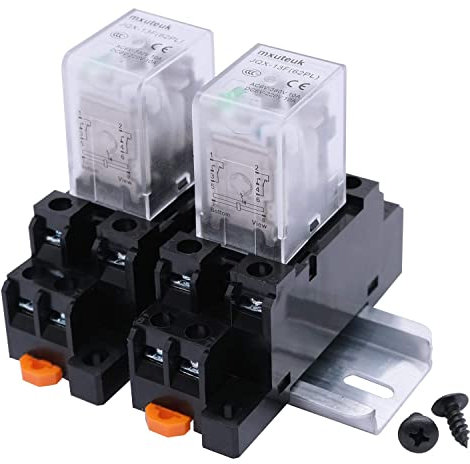 mxuteuk 2pcs HH52P AC 220V LED indicator Electromagnetic Power Relay 8 Pin 5A Coil Relays DPDT With Socket Base,with DIN Slotted Aluminum Rail
