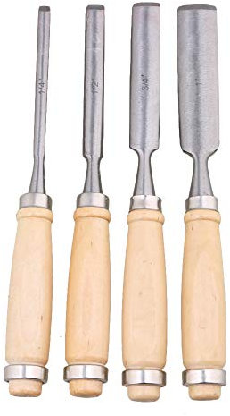 Homeswitch 4PCS Semicircle Wood Carving Chisel Tool Set - Carbon Steel Blade, Wood Handle - Medium to Large Size - Woodworking Gouges