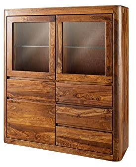 MASSIVMOEBEL24.DE Toronto Highboard Sheesham/Palisander - Verschiedene Größen und Farben, Farbe:Dunkelbraun gewachst, Größe:128x40x145 cm (BxTxH)