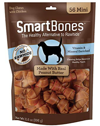 SmartBones Mini Bones with Real Peanut Butter 56 Count, Rawhide-Free Chews for Dogs