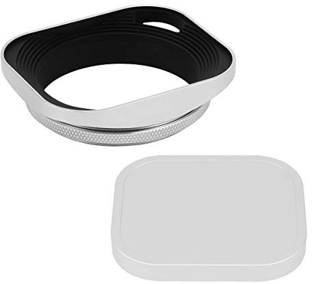 Haoge LH-W55P 55mm Metall Rechteckig Einschrauben Aushöhlen Sonnenblende Gegenlichtblende mit Kappe für Leica Leitz Messsucherkamera Objektiv mit 55mm E55 Filtergewinde Silber