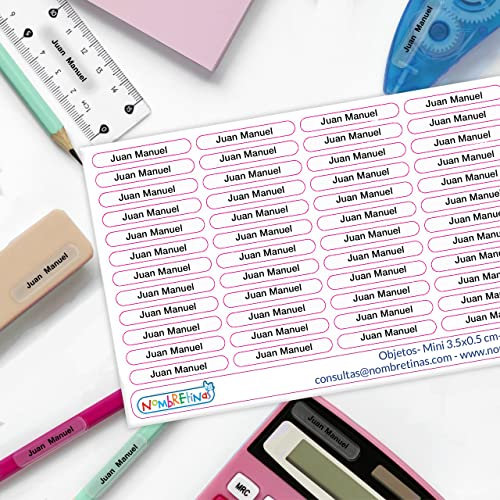 60 personalisierte Etiketten für Stifte, Bleistifte, Lineale und kleine Gegenstände, Mini-Größe mit 1 Zeilen, Schutzlaminat auf dem Etikett enthalten (transparent).