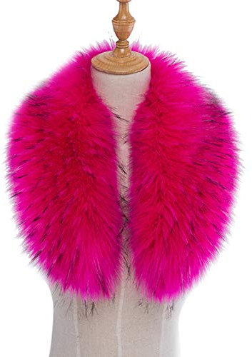 ihreesy 90CM Colletto in Pelliccia Sintetica, Collo Artificiale Rimovibile in Pelliccia di Volpe con Bottoni Sciarpa in Pelliccia di Volpe Sintetica Sciarpa Invernale Calda da Donna,rosa rossa