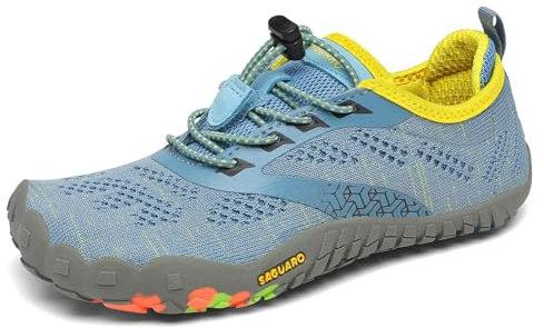 SAGUARO Kinder Barfußschuhe Traillaufschuhe Jungen Mädchen Trainingsschuhe Zehenschuhe Atmungsaktiv rutschfest Walkingschuhe Laufschuhe Schnell Trocknend Badeschuhe, Himmelblau 28 EU