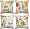 Artscope wasserdichte Kissenbezugen, 4er Set Bunte Blumen Vögel und Schmetterlinge Kissenhülle Atmungsaktiv Kissen Fall für Patio Garten Bauernhaus Dekor 45x45CM