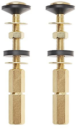 Jwodo Brass Toilet Tank Bolts, 2Packs Toilet Tank to Bowl Screws with Cone Rubber Sealing Gasket, Flat Gasket and Extra Long Lock Nuts, Easy to Install, Rustproof, No Leakage, Universal Compatibility