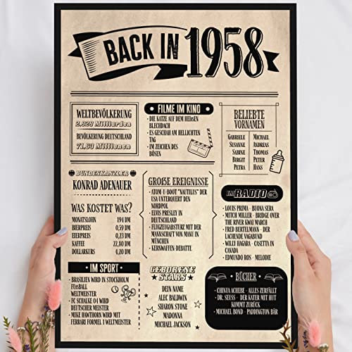 67 Geburtstag Geschenk, Alte Zeitung Holzbild Back in 1958 Vintage personalisierbar zum Hinstellen/Aufhängen opt. beleuchtet, 67 Geburtstag Frau, 67 Geburtstag Mann, 67. Geburtstag, 67 Geburtstag Deko