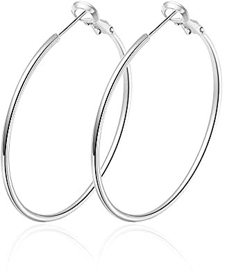 Hasnsofie Creolen Ohrringe für Damen - 925 Sterling Silber Set, Hypoallergen Groß Silber Huggie Creolen, 50mm Damen Kreolen Ohrringe für Mädchen