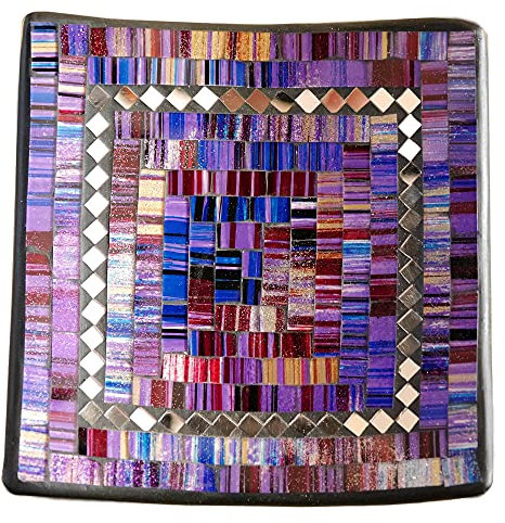 ART-CRAFT Dekoschale Mosaikschale Violett mit Spiegel Tonschale Schlüsselschale aus Terracotta mit handbemalten Glaselementen zu einem schönen Muster von Hand gearbeitet
