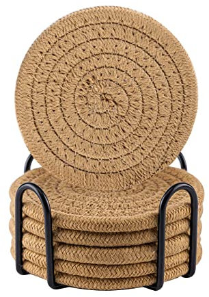 Sousverres pour boissons avec support, dessous de verre vintage tissé pour protection de table, dessous de verre absorbant l'eau, dessous de verre en tissu tressé à la main, résistant à la chaleur