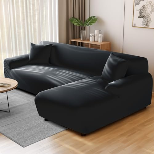NAKIHOUSE Sofa Überwürfe Sofabezug mit einem Kissenbezug, Stretch elastische Sofahusse Sofa Abdeckung in Schwarz Farbe für 1/2/3/4 Sitzer(L-förmiges Ecksofa erfordert Zwei)