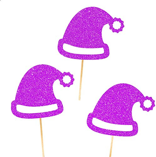 Cakeshop Cupcake-Topper, doppelseitig, handgefertigt, Motiv: Weihnachtsmütze, Glitzer, 480 g/m², Violett, 6 Stück